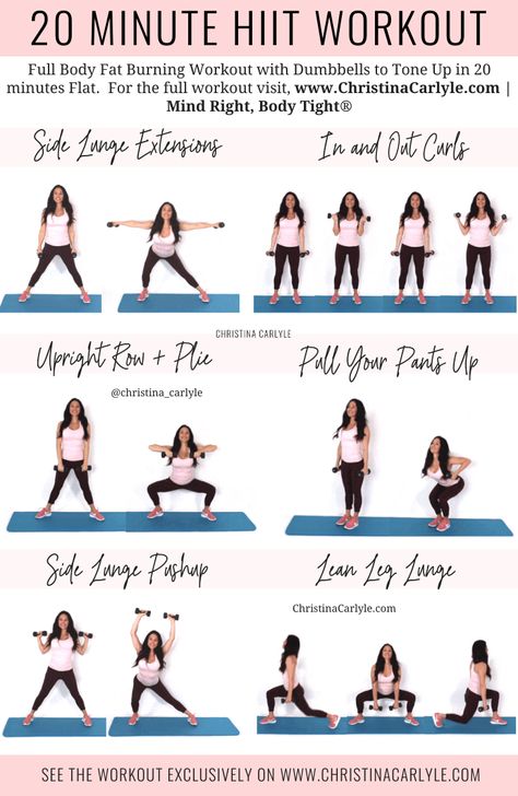 Quick HIIT workout for women from trainer Christina Carlyle. https://www.christinacarlyle.com/hiit-workout/ Christina Carlyle Workout, Hiit Workout Plan For Women, Full Body Fat Burning Workout, Weight Lifting Plan, Christina Carlyle, 20 Minute Hiit Workout, Hiit Exercises, How To Eat Healthy, Workout Stuff