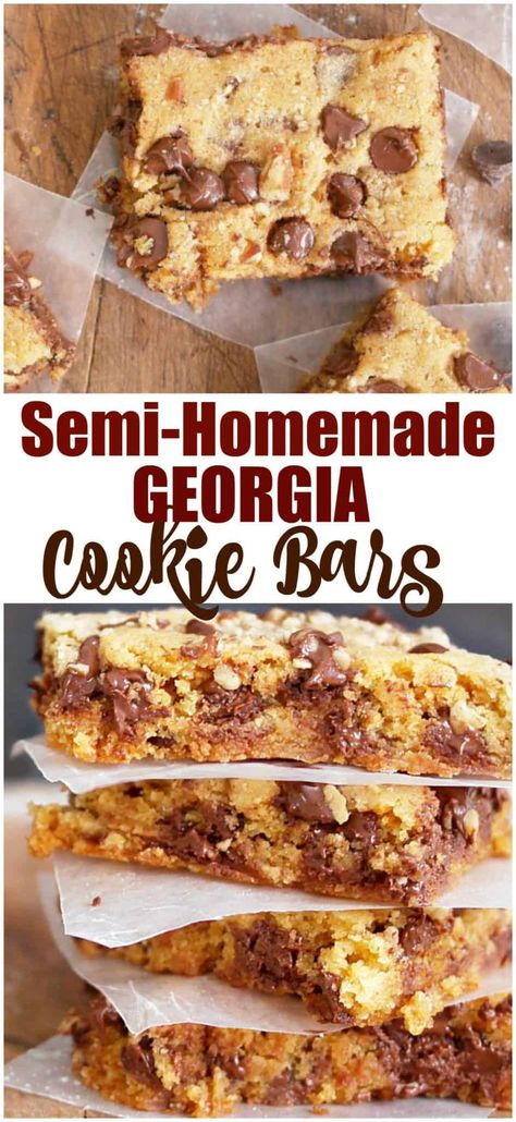 Semi-Homemade Georgia Pecan Cookie Bars- An Easy Version of Classic Georgia Desserts, Semi Homemade Recipes, Pecan Cookie Bars, Lemon Curd Shortbread, Homemade Cookie Bars, Chocolate Pecan Bars, Sandra Lee Recipes, Cookies And Bars, Pecan Cookie