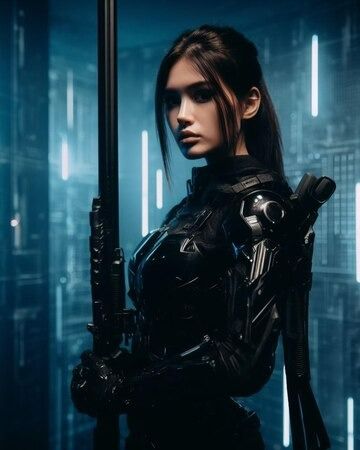 Premium AI Image | A female warrior in a dystopian setting with a futuristic background Dystopian Girl, Dystopian Setting, Book Mood, Taurus Art, Female Assassin, Dystopian Novels, Dystopian Future, Futuristic Background, Cyberpunk Girl