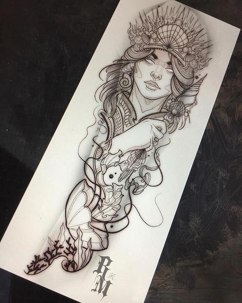 Mermaid Sleeve Tattoos, Siren Tattoo, Mermaid Tattoo Designs, Catrina Tattoo, Neotraditional Tattoo, Greek Mythology Tattoos, Goddess Tattoo, Inspiration Tattoos, Mythology Tattoos