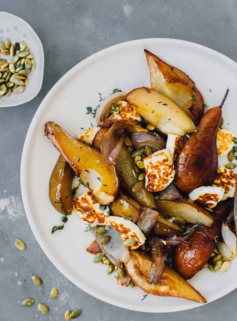 Roasted Pears, Halloumi Cheese, Roasted Pear, Red Onions, Aioli, Tasty Recipes, Winter Food, Onions, Food Inspiration