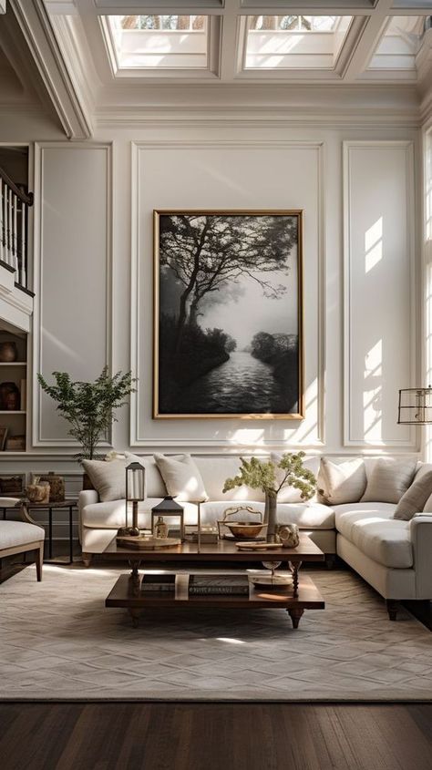 Living Room Ideas Rustic Modern, Classic English Heritage Interior, Classic Interior Design Style, Large White Windows Living Room, Elegant Houses Interior Luxury, Art Next To Fireplace Living Rooms, Living Room Designs Traditional Modern, Classic Southern Interior Design, Classical Contemporary Interior