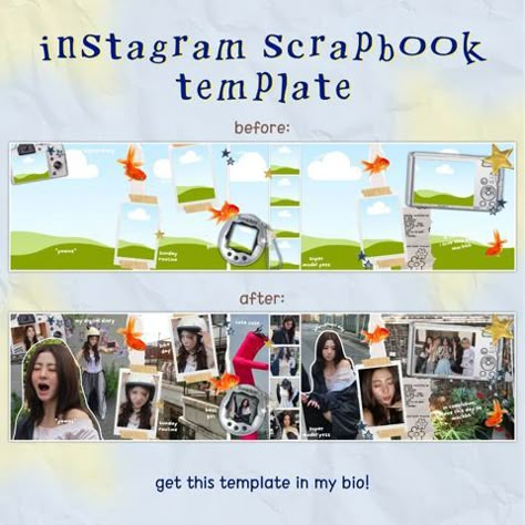 Scrapbook Carousel Instagram, Instagram Scrapbook Template, Canva Scrapbook Template, Instagram Slide Post Design, Instagram Scrapbook Post, Collage Scrapbook Layouts, Senior Scrapbook Ideas, Instagram Carousel Post, Instagram Scrapbook