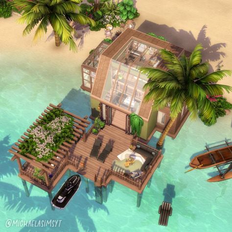 Elegant Beach Loft 🌿 A small loft on the beach for two sims with a very elegant interior with golden details! I paired the golden with green, warm darker wood, and black and grey tones, and with a very elegant and classy style! No CC and Maxis Match the sims 4 house exterior || the sims 4 exterior || the sims 4 house || the sims 4 house ideas || sims 4 houses || sims 4 house plans #thesims4 #simshouse #simsbuild #showusyourbuilds #sims4maxismatch #sims4housebuild #simshome #dreamhouse #sims Sims 4 Beach House, Sims 4 House Ideas, Beach Loft, Loft Exterior, Sims 4 Loft, Sims 4 Modern House, Sims 4 House, Small Beach Houses, Sims 4 Speed Build