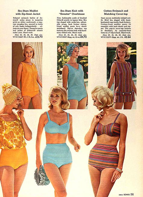 Sears 1964 Spring/Summer Catalog 60s Swimwear, Knit Sweater Dress Pattern, 1960s Swimwear, Fashion Through The Decades, Vintage Catalog, Random Vintage, 60s Women, Fashion Decades, 60s 70s Fashion