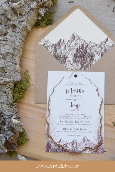 Delight your wedding guests with our rustic mountain wedding invitations! These unique & elegant custom wedding invites capture the romance of the Douro Valley Portugal Mountains, with a laser cut outline of the mountains for an extra stunning touch. Perfect for a Mountain View wedding, nature themed wedding, forest wedding or destination wedding, our handmade cork wedding stationery will become a lasting memento for your rustic wedding day. Visit our website to learn more. Fall Mountain Wedding Invitations, Portugal Mountains, Mountain Invitation, Wedding Invitations With Rsvp, Cork Wedding, Wedding Nature, Wedding Forest, Mountain Wedding Invitations, Rustic Wedding Invitations