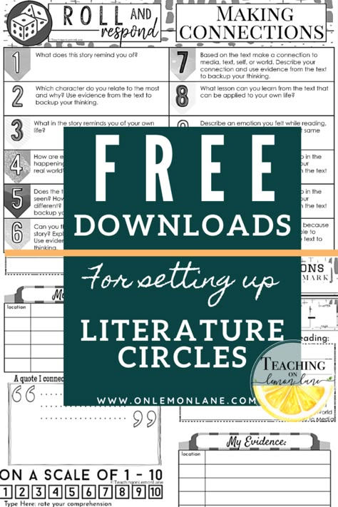 Lit Circles Middle School, Lit Circles Elementary, Literary Genres Activities, Literature Circle Jobs, Literature Circles 3rd Grade, Literature Circles In 5th Grade, Literature Circles High School, Elements Of Fiction Middle School, Literature Circles Middle School