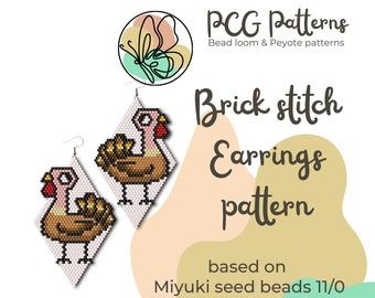 Brick Stitch Earrings Pattern, Turkey Earrings, Chains Pendants, Seed Beads Earrings, Fall Bead, Diy Seed Bead Earrings, Stitch Earrings, Bead Loom Pattern, Loom Bracelet Patterns