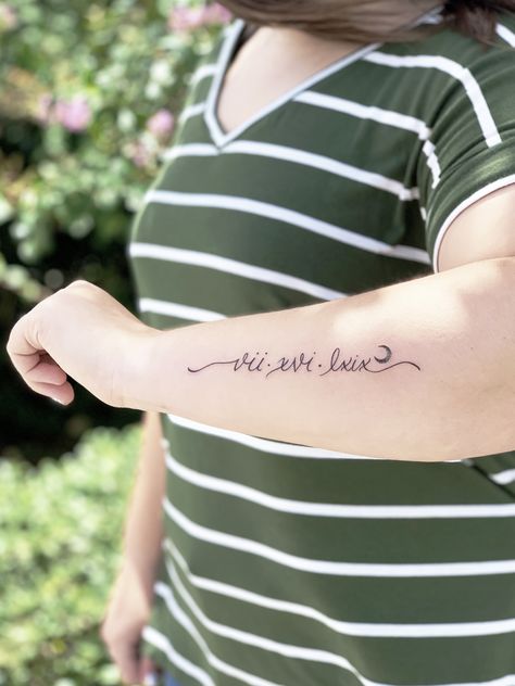 Cursive Roman numeral tattoo Roman Numeral Calligraphy, Cursive Roman Numeral Tattoo Font, Script Roman Numeral Tattoo, Roman Numeral Tattoo With Vines, Roman Numeral Tattoo Cursive, Roman Numeral Cursive Tattoo, Calligraphy Roman Numerals, Roman Numerals In Cursive, Pretty Roman Numeral Tattoo