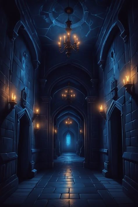 Dark Fantasy Castle Interior, Blue Hour Winter, Dark Castle Interior, Dancing Shadow, Dark Realism, Castle Vibes, Gothic Houses, Wizard Aesthetic, Dream Realm