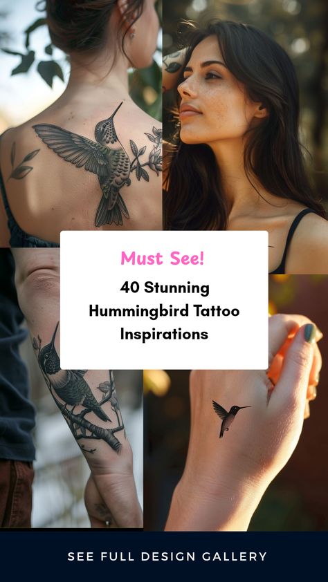 Explore four eye-catching hummingbird tattoo styles in our collection featuring a back tattoo, realistic design, and small options. Get inspired for your next ink with memorable imagery and ideas. Hummingbird Tattoo Above Elbow, Anna’s Hummingbird Tattoo, Hummingbird Sleeve Tattoo Women, Small Hummingbird Tattoo Simple, Realistic Hummingbird Tattoo, Small Subtle Tattoos, Geometric Hummingbird Tattoo, Hummingbird Tattoo Design, Hummingbird Tattoo Black