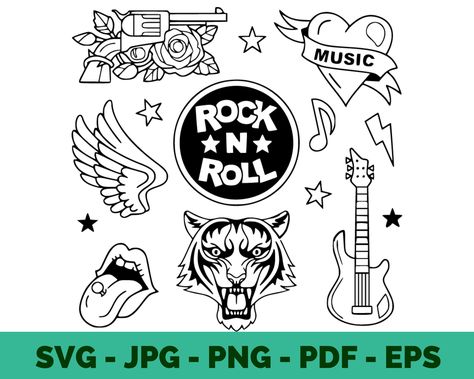 Rock And Roll Tattoo, Band Shirt Ideas, Patches Collection, R6 Wallpaper, Tattoo Music, Music Tshirt, Rock & Roll, Retro Tattoos, Idee Cricut