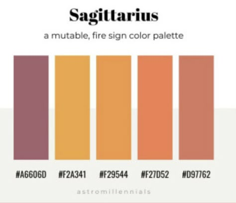 Sagittarius Color Palette, Zodiac Color Palette, Zodiac Signs Colors, Sagittarius A, Color Personality, Astrology Facts, Power Colors, Color Palette Challenge, Fire Signs