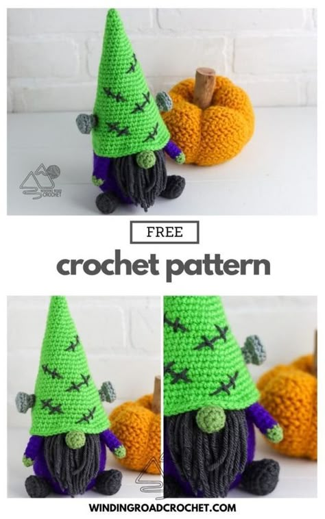 Crochet Gnomes Pattern Free, Crocheted Halloween, Crochet Gnome Pattern, Crochet Gnomes, Crochet Monster, Crochet Pour Halloween, Crochet Gnome, Gnome Pattern, Fall Crochet Patterns