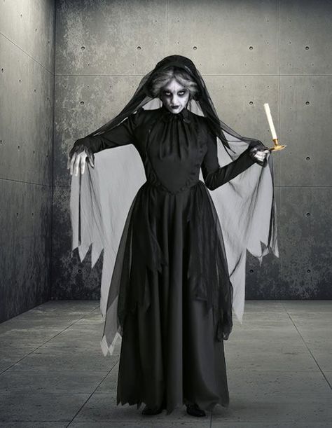 Scary Ghost Costume Women, Scary Witch Diy Costume, Witch Halloween Costume Scary, Ghost Witch Costume, Black Gown Halloween Costume, Scary Witch Halloween Costume, Scary Witch Costume For Women, Witch Costumes For Women Scary, Witch Costumes Scary