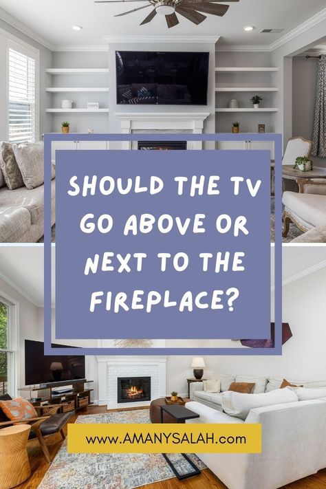 Should the TV go above or next to the fireplace? Pros and Cons of both of them. Tv At Side Of Fireplace, Living Room Ideas Fireplace And Tv, Fireplace Tv Next To It, Tv Right Angle To Fireplace, Tv To Right Of Fireplace, Fireplace Tv To The Side, Tv In Living Room With Fireplace, Tv In Living Room Ideas With Fireplace, Living Room With Tv Next To Fireplace