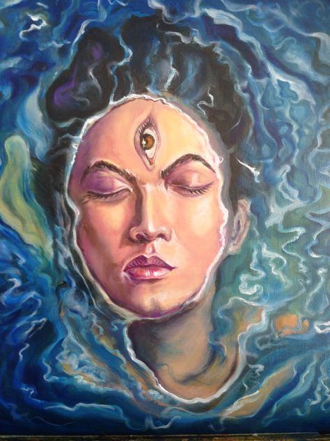 Bisharjan - Durga painting - oil painting by Sayanti Fine Arts Maxwell Core, Third Eye Painting, Poster Moodboard, Third Eye Art, Mother Energy, Durga Painting, Painting Reference, The Third Eye, Tour Poster