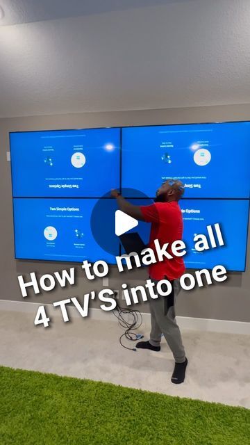 4 Tvs On Wall, Two Tvs In One Room Ideas, Man Cave Tv Wall, Tv Set Up, Tv Mounting, Theater Room Design, Diy Entertainment, Wall Game, Tv Installation