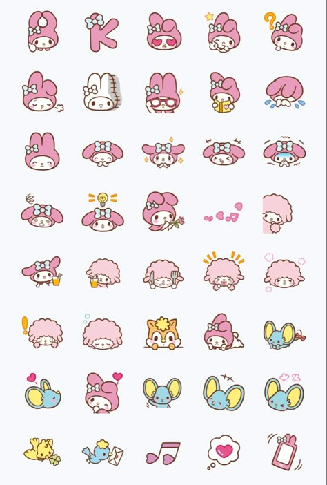 Hello Kitty Small Drawing, Cute Small Sanrio Doodles, Sanrio Stickers My Melody, Printable Sanrio Stickers, My Melody Stickers Printable, Sanrio Stickers Png, My Melody Emoji, Sanrio Emojis, Sanrio Stickers Printable