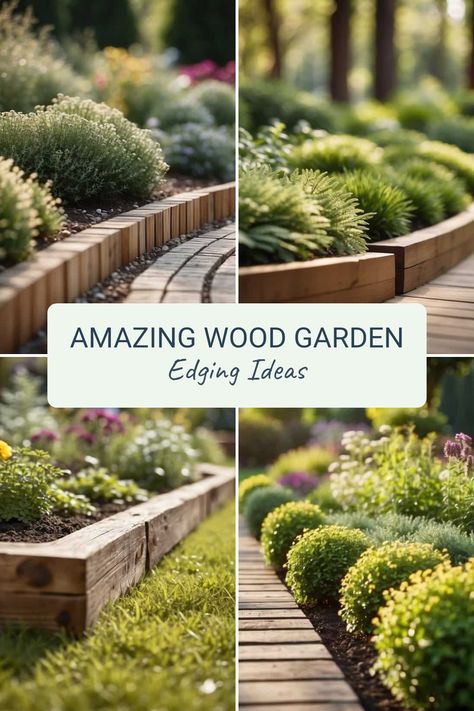 Looking for the best ways to define your garden? Check out these amazing wood garden edging ideas! Whether it's a neat herringbone path or charming reclaimed wood borders, you can truly get creative. Sprucing up your outdoor space with borders not only gives your garden a cool look but also helps separate sections clearly. Explore redwood edging for a pop of color, or go rustic with reclaimed options —so many choices! Don’t miss out on transforming your green spaces into a beautifully defined landscape everyone will admire. Wood Edging Landscape Garden Borders, Treated Pine Garden Edging, Unique Landscape Edging, Raised Border Planting Ideas, Wood Landscape Edging Ideas, Diy Edging Landscape Cheap, Garden Raised Border Ideas, Garden Edging Ideas Inexpensive, Garden Edges And Borders Diy