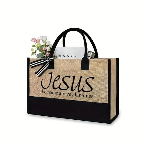 Versatile Tote Bag Fashion Slogan Pattern Large Capacity - Temu Bible Tote Bag, Tote Bag Christian, Christian Tote Bags, Burlap Tote Bags, Burlap Tote, Letter Bag, Teacher Bags, Faith Over Fear, Mua Sắm