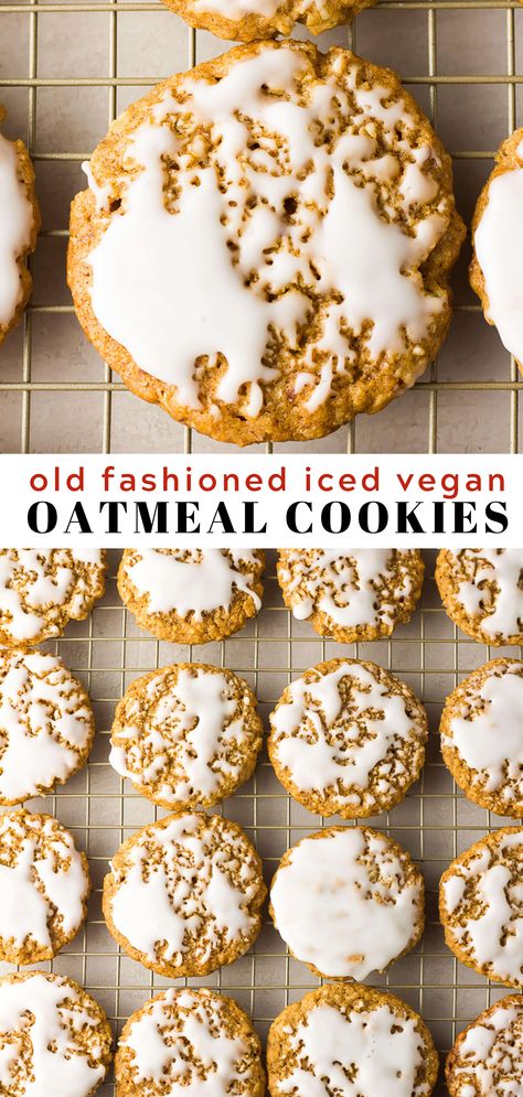 Vegan Iced Cookies, Vegan Oatmeal Dessert, Vegan Iced Oatmeal Cookies, Healthy Iced Oatmeal Cookies, Vegan Autumn Cookies, Vegan Simple Dessert, Easy Vegan Icing, Simple Vegan Cookies, Vegan Crumble Cookies