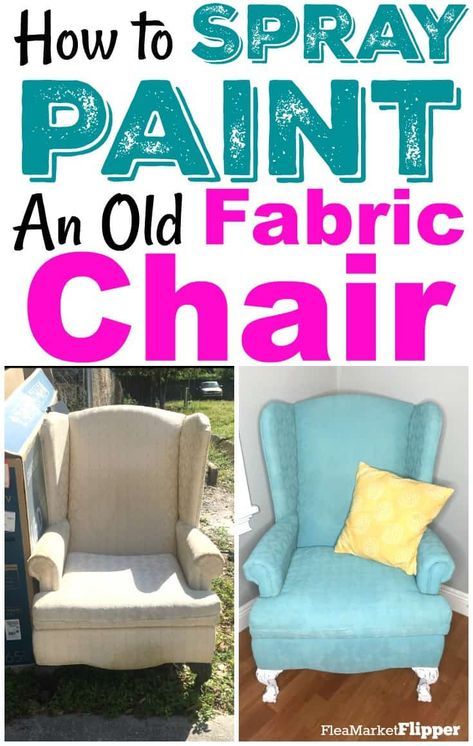 How to spray paint an old fabric chair with chalk paint. #chalkpaint #fabricchair #spraypaint #redo #furnitureredo #restore #upcycle  via @Fleamarketflipp Painted Fabric Chair, Painting Upholstered Furniture, Painting Fabric Chairs, Painting Fabric Furniture, Fabric Spray Paint, Spray Paint Projects, Spray Paint Furniture, Paint Upholstery, Diy Spray Paint