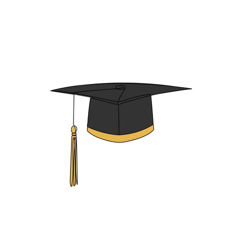 Graduation hat in one line art drawing style. Study graduation cap, mortarboard hat. Hand drawn vector illustration. Graduation Cap Illustration, Graduation Drawing, Grad Hat, Line Art Drawing, One Line Art, Graduation Hat, Hand Drawn Vector Illustrations, Drawing Style, Cap And Gown