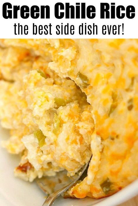 Green Chile Rice Recipe #Chile #Recipe Chile Casserole, Green Chile Rice, Rice Recipes Side, Rice Sides, Green Chile Recipes, Green Chili Recipes, Chili Rice, Rice Side Dish Recipes, Recipes Rice