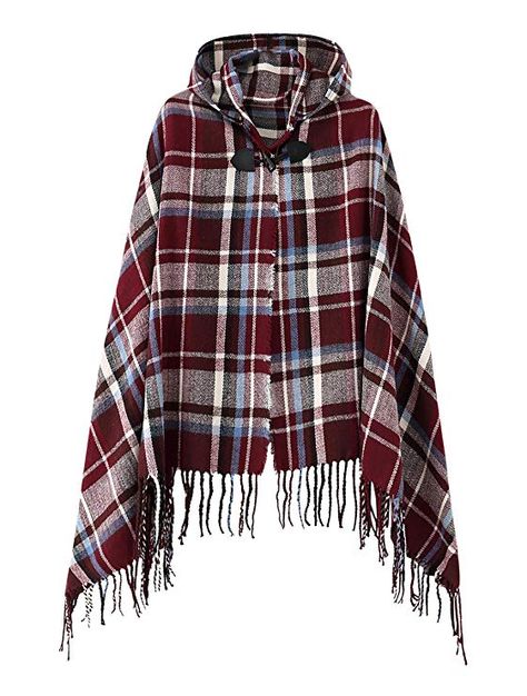 Women's Vintage Plaid Knitted Tassel Poncho Shawl Cape Button Cardigan (One Size, Series 4 Navy Blue) at Amazon Women’s Clothing store Sherlock Scarf, Open Front Poncho, Cashmere Winter Scarf, Mens Cashmere Scarf, Poncho Shawl, Hooded Poncho, Fall Scarves, Blanket Wrap, Pashmina Scarf