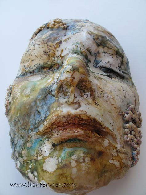 Lisa Renner's face in plaster: once the process was complete she applied encaustic over the surface, incorporating a shellac-burn to render the finished result. Encaustic Sculpture, Decay Art, Wax Sculpture, Encaustic Mixed Media, Wax Art, Plaster Sculpture, Encaustic Art, Encaustic Painting, Human Form