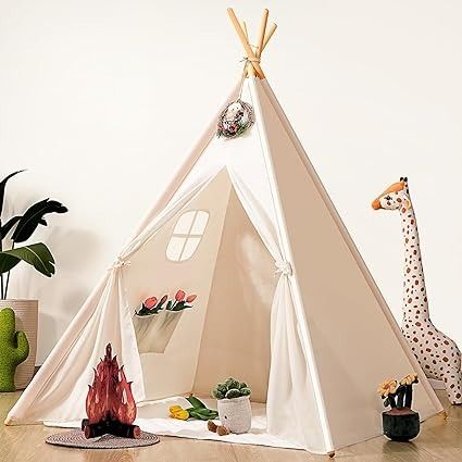 Amazon.com: Kids Teepee Play Tent, Girls & Boys, Gifts Playhouse for Indoor Outdoor Games, Toys House for Baby with Colored Flag &Feathers &Carry Case : Toys & Games Boys Tent, Montessori Playroom Ideas, Baby Teepee, Girls Teepee, Girls Tent, Canvas Teepee, Baby Tent, Tent For Kids, Indoor Tents