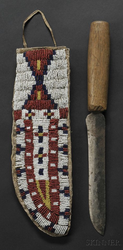 Lakota Beaded Hide Knife Sheath Native American Knife Sheath, Quill Work, Indian Beadwork, Fur Trade, Native Beadwork, Native American Artifacts, Native American Beadwork, Knife Sheath, American Indian Art