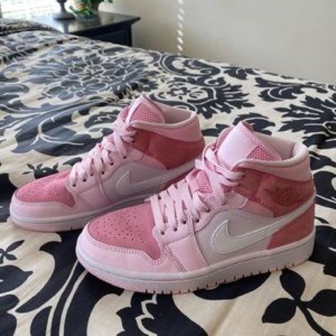 Digital Pink Jordans Digital Pink Jordans, Jordan 1 Mid Digital Pink, Air Jordan 1 Mid Digital Pink, Popular Nike Shoes, Pink Jordans, With My Boyfriend, Trendy Shoes Sneakers, Nike Shoes Girls, Preppy Shoes