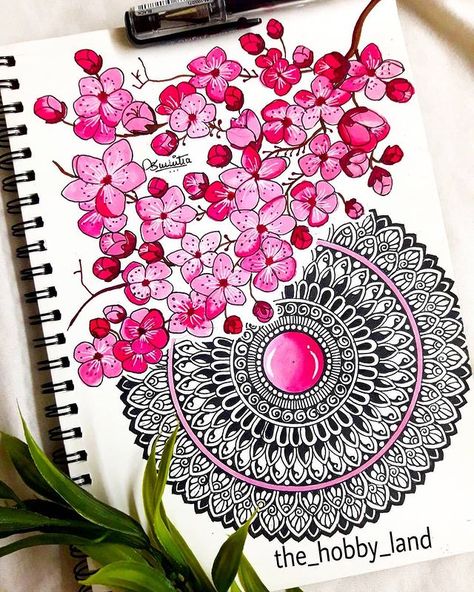 Suchitra l Mandala artist on Instagram: “Cherry blossom Mandala 🌸 . 🌸If you have any queries regarding mandala art post in the comment..will try to answer it 👇👇 . . Book -…” Cherry Blossom Mandala, Heart Chakra Mandala, Painting Idea For Beginners, Zantangle Art, Small Mandala, Carillons Diy, Mandala Arts, Mandala Sketch, Chakra Mandala