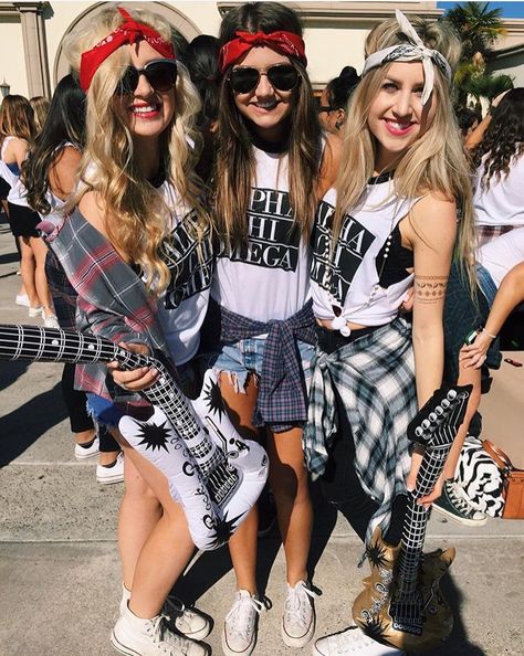 Rocking & Rollin with AXO! When you find your USD sisters on Pinterest Rockstar Day Spirit Week, Rock And Roll Dress Up Day, Rock And Roll Costume Women, Rock And Roll Theme Party Outfit, Rock And Roll Theme Party, Disco Theme Parties, Rock And Roll Theme, Decades Costumes, 70s Party Theme