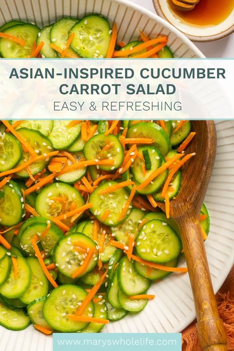 Side Dish For Lettuce Wraps, Healthy Asian Sides, Carrot Salad Recipes Easy, Shaved Carrot Salad Recipes, Easy Asian Side Dishes, Cucumber Carrot Onion Salad, Crab Cucumber Carrot Salad, Asian Cucumber Salad Recipe Rice Vinegar, Cucumber Salad Asian