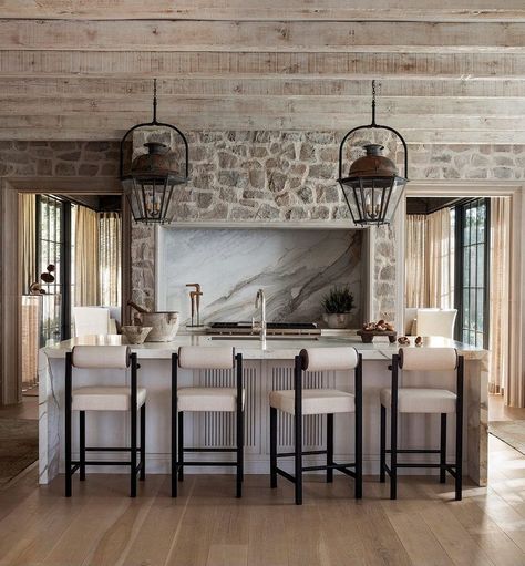 Maryland Countryside, Dreamy Farmhouse, Rustic Villa, Sean Anderson, Kitchen Counter Stools, Interior Design Rustic, Hacienda Style, Southern Homes, Stone Walls