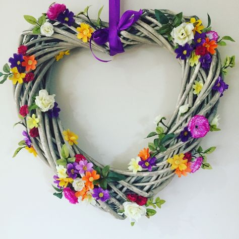 Spring heart. Wicker heart decorated by me. Etsy shop link in my bio Wicker Heart Wreath, Wicker Heart, Heart Shaped Wreaths, Diy Heart, Wicker Hearts, Heart Wreath, Heart Crafts, Valentine Wreath, Diy Wreath