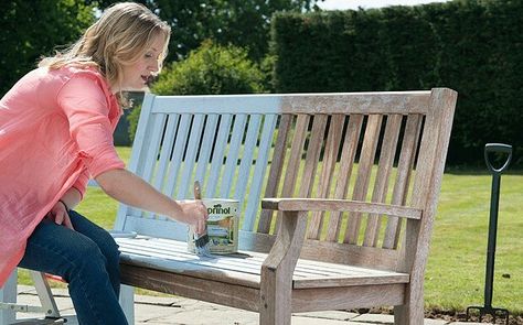 Painted bench Painted Garden Bench, Outdoor Bench Colour Ideas, Outdoor Bench Painting Ideas, Purple Bench On Porch, Turquoise Bench Porch, Bright Coloured Garden Bench, Garden Planning Layout, Painted Benches, Wooden Garden Table