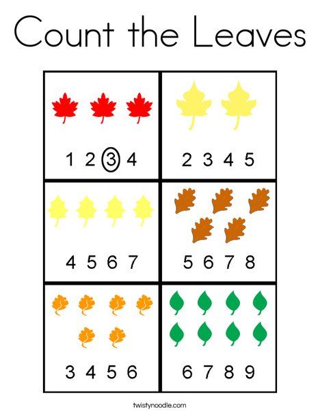 Count the Leaves Coloring Page - Twisty Noodle Leaf Counting Preschool, Preschool Fall Math, Fall Preschool Unit, Leaves Activities, November Preschool Activities, Leaves Coloring Pages, Coloring Pages For Kindergarten, November Preschool, Farm Activities Preschool