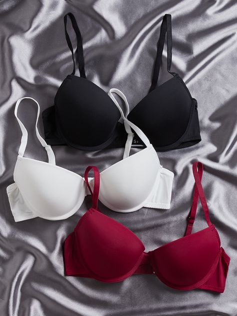 Multicolor Simple   Nylon Plain Sets  Medium Stretch  Women Intimates Modern Bra, Shein Basics, Women Bras, Super Push Up, Sleepwear Fashion, Hairdo For Long Hair, T Shirt Bra, Shein Style, Streetwear Women