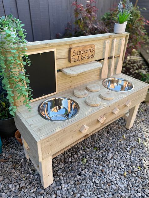 Our mud kitchens are a great way for children to explore the seasonal changes within the outside environment. Mud play is also a teaching tool that can help children boost creativity, imagination, independent learning and teamwork, but more importantly lots of fun. We are a family run business that has been designing and making children's outdoor play equipment for schools, nurseries and the public for over 10 years. All of our mud kitchens are lovingly handmade and are built with quality tanali Mud Play, Mud Kitchen For Kids, Mud Kitchens, Backyard Kids Play Area, Ready For Autumn, Diy Mud Kitchen, Outdoor Play Areas, Mud Kitchen, Boost Creativity