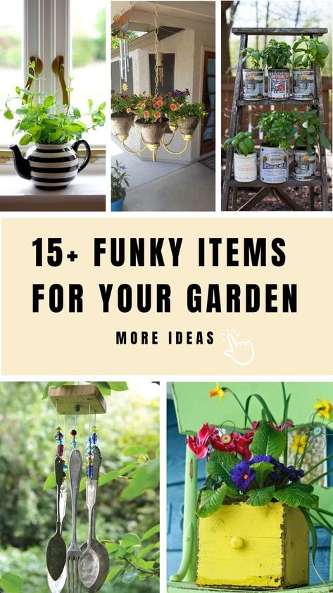 One person’s trash can truly become another person’s treasure, especially in the world of gardening. Gardening has always been a realm of all things re-used Quirky Diy, Upcycle Garden, Old Bicycle, Garden Sculptures, Vintage Teapot, Garden Junk, Garden Whimsy, Garden Makeover, Unique Planter