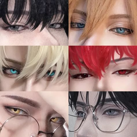 Male Douyin Makeup Tutorial, Cosplay Makeup Male, Male Cosplay Makeup, Cosplay Eyes, Cosplay Makeup Tutorial, Anime Eye Makeup, Mekap Mata, Different Makeup Looks, Vampire Makeup