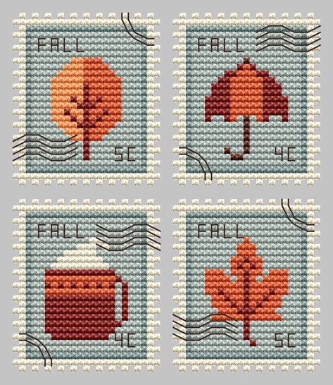 Fall Postage Stamps Cross Stitch Pattern in 1 PDF file. Small primitive cross stitch pattern, ideal for beginners, small cross stitch you will cope in the evening. EasyPatternsOnly is authorized seller of pdf patterns with permission of Kate Stitcher Designes. Great thanks to Kate for such a beautiful cross stitch pattern! All patterns are for personal use only. No sharing or copying is allowed. The patterns may not be re-sold or re-distributed commercially in any manner. This item is not a finished project or a kit. It is a digital pdf pattern and is available for instant download upon purchase. You will need to have a PDF reader to view, and print your pattern. No fabric, floss, or other materials are included in the listing. Pattern PDF includes: - Image of finished design - A symbol ch Autumn Cross Stitch, Primitive Cross Stitch Patterns, Autumn Cross Stitch Patterns, Fall Cross Stitch, Art Perle, Beautiful Cross Stitch Pattern, Hama Bead, Small Cross Stitch, Beautiful Cross Stitch