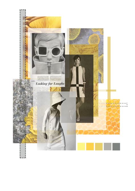 Colour Palette Fashion Portfolio, Yellow Colour Mood Board, Mod Board Fashion, Color Board Fashion Portfolio, Colour Board Fashion Portfolio, Brand Concept Board, Mood Board Layout, Fashion Design Inspiration Board, Mood Board Fashion Inspiration