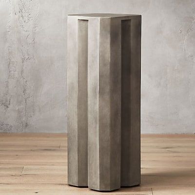 plant pedestal indoor // Hex Tall Gray Cement Pedestal, CB2 ($219) Plant Pedestal, Conceptual Model, Concrete Furniture, Dark Interiors, Furniture Side Tables, Plywood Furniture, Modern Side Table, Furniture Hacks, Entry Table