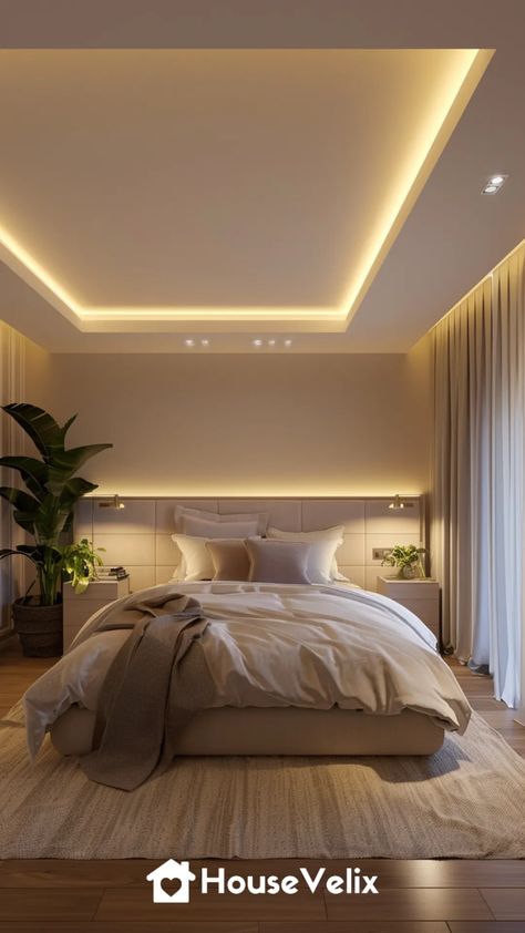 Cosy Bedroom Lighting, Led Lights Bedroom Ideas, Ceiling Cove, Hotel Room Lighting, Lights Bedroom Ideas, Reformer Studio, Led Lights Bedroom, Bedroom Workspace, Bookshelf Lighting