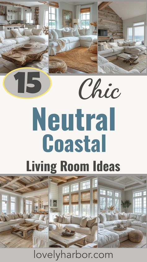 15 Chic Neutral Coastal Living Room Ideas You Will Love Neutral Hamptons Style, Coastal Colors Living Room, Coastal Living Room With Black Accents, Cozy Beach House Living Room, Modern Coastal Design Interiors, Coastal Grey Living Room, Hamptons House Interior Living Rooms, Coastal Interior Design Ideas, Classic Coastal Decor